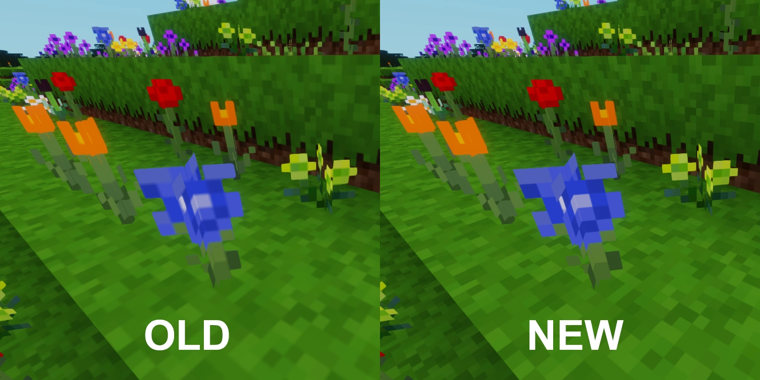 Trilinear filtering before and after (note corners on flowers)